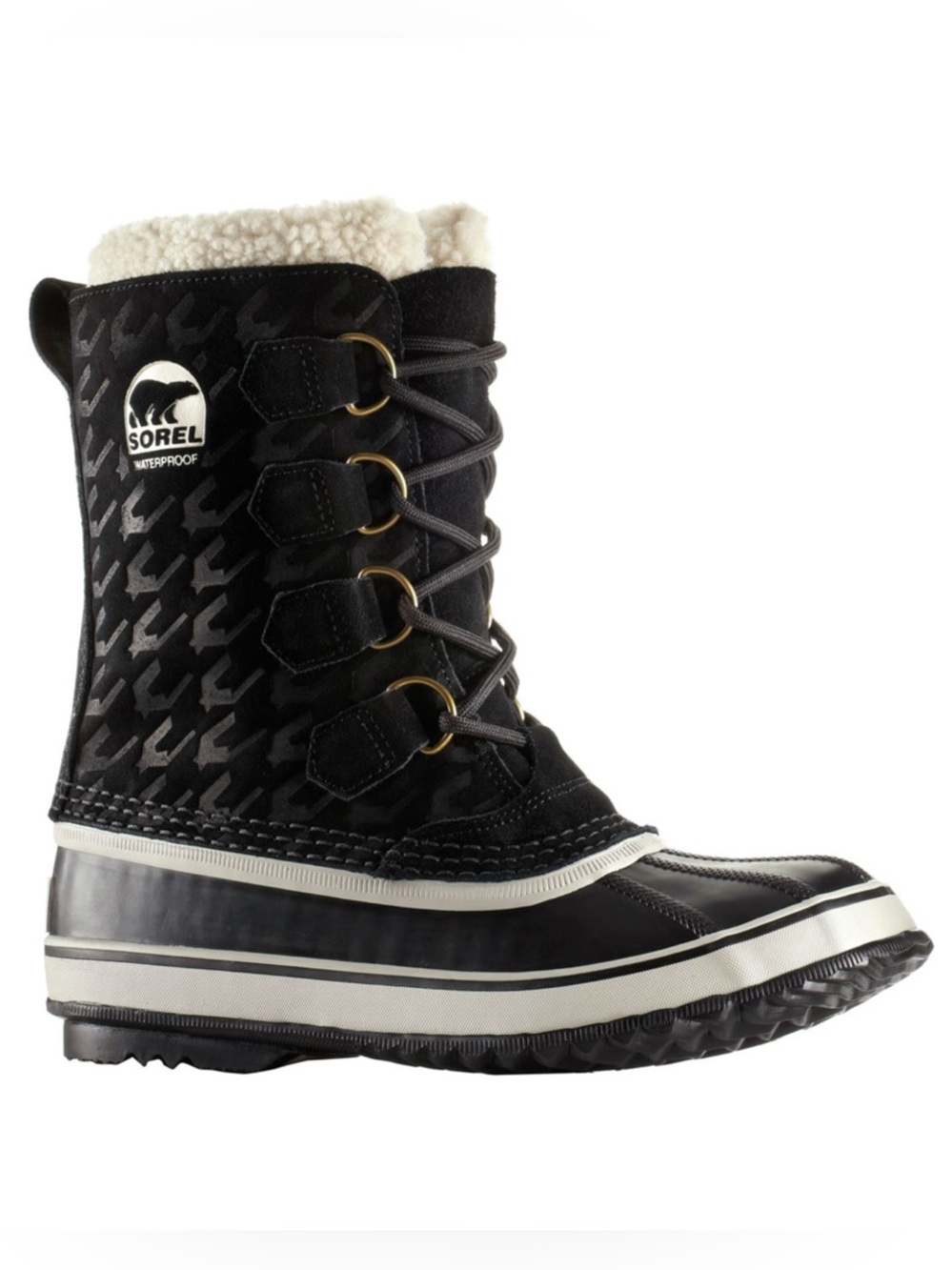 Sorel 1964 Pac Graphic 15 Boot Waterproof Houndstooth Black Duck Winter Sherpa